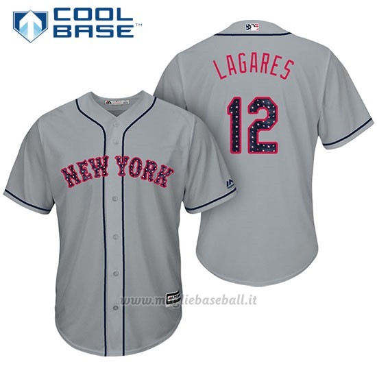 Maglia Baseball Uomo New York Mets 2017 Estrellas y Rayas Juan Lagares Grigio Cool Base